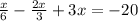 \frac{x}{6} - \frac{2x}{3} + 3x=-20