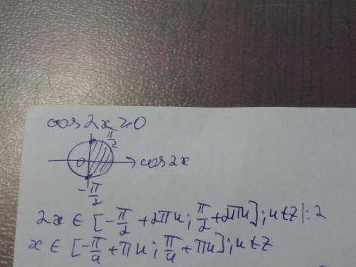 Решите неравенство: cos2x больше или равно 0