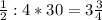 \frac{1}{2}:4*30=3 \frac{3}{4}