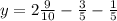 &#10;y=2 \frac{9}{10}- \frac{3}{5}-\frac{1}{5}&#10;