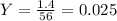 Y= \frac{1.4}{56} = 0.025