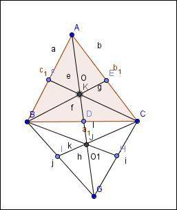 Втреугольнике авс точка о-точка пересечения медиан, а=ав и b=ac, ao=k(a+b). найдите число k. (вектор
