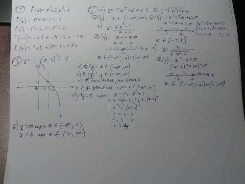 1) для функции f (x) = x^3 + 2x^2 - 1 найти f (0),f (1),f (-3),f (5). 2) найти область определения ф