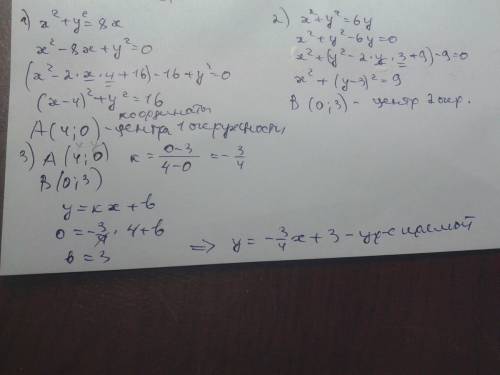 Найдите уравнение прямой соединяющей центры окружностей x^2+y^2=8x и x^2+y^2=6y