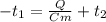 -t_1= \frac{Q}{Cm}+t_2