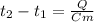 t_2-t_1= \frac{Q}{Cm}