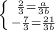 \left \{ {{\frac{2}{3}=\frac{a}{3b}} \atop {-\frac{7}{3}=\frac{21}{3b}}} \right.