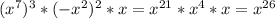 (x^7)^3*(-x^2)^2*x=x^{21}*x^4*x=x^{26}