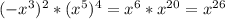 (-x^3)^2*(x^5)^4=x^6*x^{20}=x^{26}