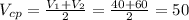 V _{cp}= \frac{V _{1}+V _{2} }{2}= \frac{40+60}{2}=50