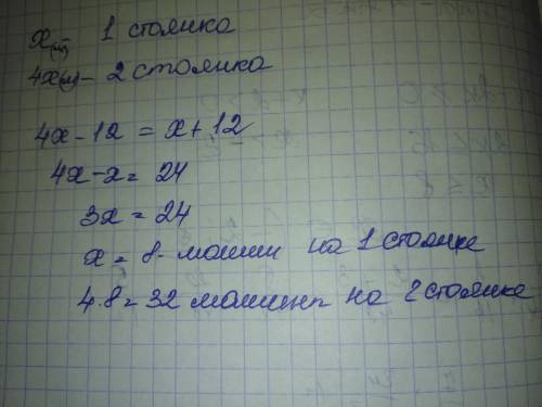 На одной стоянке было в 4 раза меньше машин, чем на другой. когда со второй стоянки на первую переве