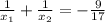 \frac{1}{x_{1}}+\frac{1}{x_{2}}= - \frac{9}{17}