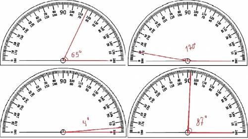 Начертите угол ,градусная мера которого равна: 1)38 градусов,2)124 градусов,3)92 градусов,4)90 граду