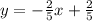 y=- \frac{2}{5}x+ \frac{2}{5}