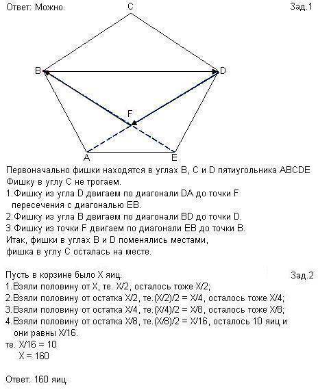 Ввершинах пятиугольника стоят рядом 3 фишки. любую фишку разрешается сдвинуть вдоль диагонали на люб