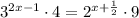 3^{2x-1}\cdot 4=2^{x+ \frac{1}{2}}\cdot 9