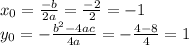 x_{0}=\frac{-b}{2a}=\frac{-2}{2}=-1\\y_{0}=-\frac{b^2-4ac}{4a} =-\frac{4-8}{4}=1