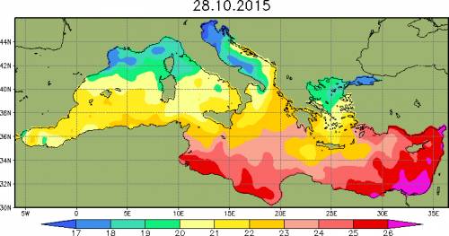 Температура поверхности средиземного океана