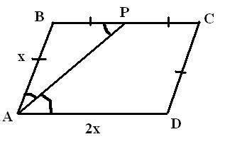 Впаралелограмме abcd бессектриса угла а пересекает сторону вс в точке р так что вр = рс. найдите сто