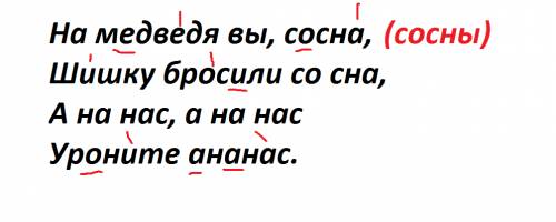 На медведя вы, сосна, шишку бросили со сна а на нас, а на нас уроните ананас! поставить ударение во