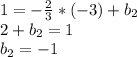 1=- \frac{2}{3}*(-3)+b_2 \\ 2+b_2=1 \\ b_2=-1