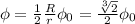 \phi=\frac{1}{2}\frac{R}{r}\phi_0= \frac{ \sqrt[3]{2} }{2} \phi_0