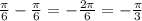 \frac{ \pi }{6} - \frac{ \pi }{6}=- \frac{2 \pi }{6}=- \frac{ \pi }{3}