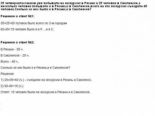 35 четвероклассников уже побывали на экскурсии в рязани и 25 человек в смоленске ,а несколько челове