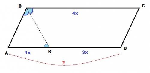 Биссектриса тупого угла параллелограмма делит противоположную сторону в отношении 1: 3,считая от вер
