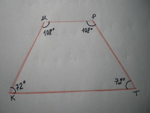 Один из углов равнобедренной трапеции равен 72°. найдите остальные углы трапеции.
