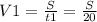 V1= \frac{S}{t1} = \frac{S}{20}