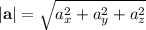 |\textbf{a}|= \sqrt{a_x^2+a_y^2+a_z^2}