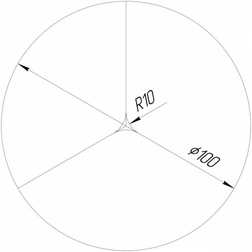 Построить окружность диаметром 100 мм, поделить на 3 равные части. построить сопряжения углов треуго