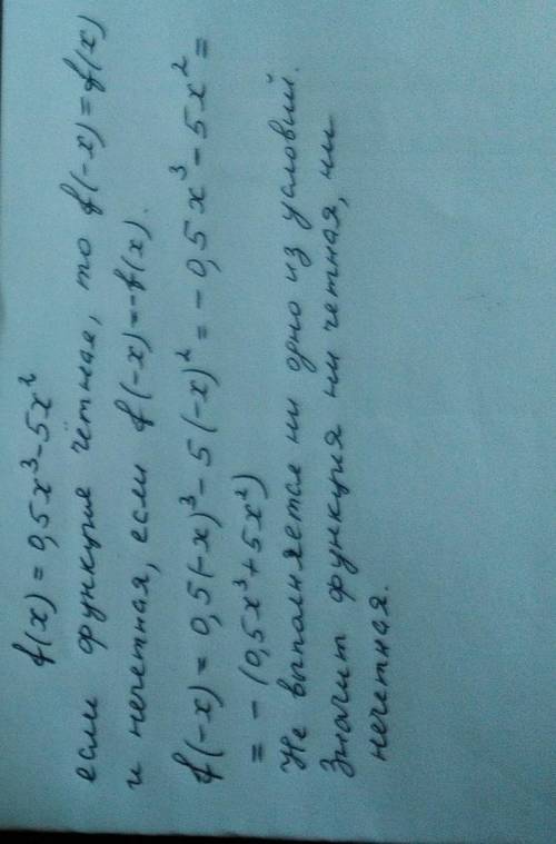 Определите четность или нечетность следующих функций f(x)=0,5x3-5x2