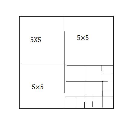 Разрежьте квадрат 10 на 10 на квадратики двух различных размеров так, чтобы квадратиков разных разме