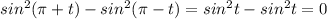 sin^2( \pi +t)-sin^2( \pi -t)=sin^2t-sin^2t=0