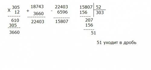 Найди значение выражения решать надо столбиком (18743+12*305-6596): 52
