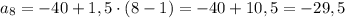 a_8=-40+1,5\cdot(8-1)=-40+10,5=-29,5