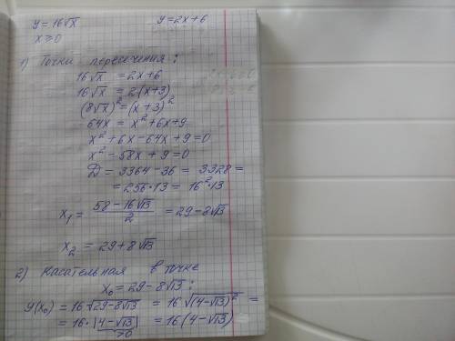 Кграфику функции y=16√x в точках его пересечения с прямой y=2x+6 проведены две касательные. найти аб