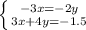 \left \{ {{-3x=-2y} \atop {3x+4y=-1.5}} \right.