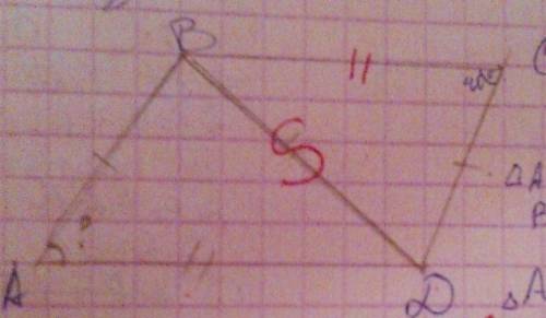 Дано: ab=cd, bc=da,угол c=40 доказать: треугольникabd=треугольникcdb найти: угол a