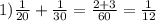 1) \frac{1}{20}+ \frac{1}{30} = \frac{2+3}{60}= \frac{1}{12}