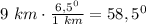 9\ km\cdot \frac{6,5^0}{1\ km}=58,5^0