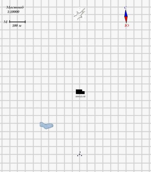 Составить план местности в масштабе: в 1 см 100 м. в центре страницы в тетради условным знаком обозн
