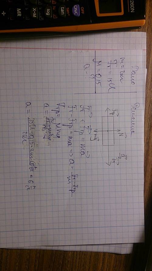 Тело массой 2 кг движется под действием горизонтальной силы 15 h . определитель ускорение тела, если