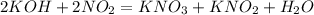 2KOH + 2NO_2 = KNO_3 + KNO_2 + H_2O