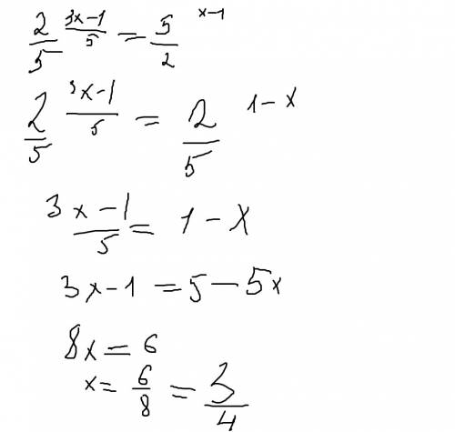 Решить показательные 0,4^((3x-1)/5)=2,5^(x-1)