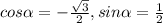 cos \alpha =-\frac{\sqrt3}{2},sin \alpha =\frac{1}{2}