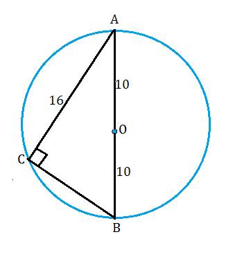 Центр окружности, описанной около треугольника abc лежит на стороне ab. радиус равен 10. найдите bc,