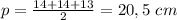 p= \frac{14+14+13}{2}=20,5\ cm